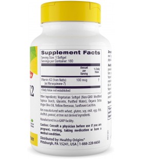 Healthy Origins Vitamin K2 As MK-7 Supplement, 100 mcg, 180 Count