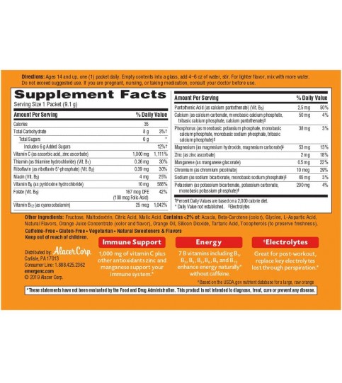 Emergen-C 1000mg Vitamin C Powder, Super Orange Flavor - 60 Count