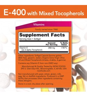 NOW Supplements, Vitamin E-400 IU Mixed Tocopherols, 50 Softgels