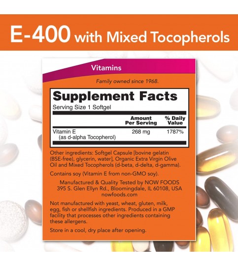 NOW Supplements, Vitamin E-400 IU Mixed Tocopherols, 50 Softgels