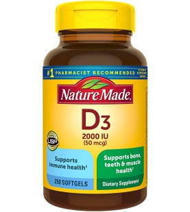 Nature Made Vitamin D3 2000 IU (50 mcg) Softgels, 250 Count