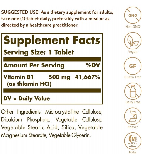 Solgar - Vitamin B1 (Thiamin) 500 mg, 100 Tablets