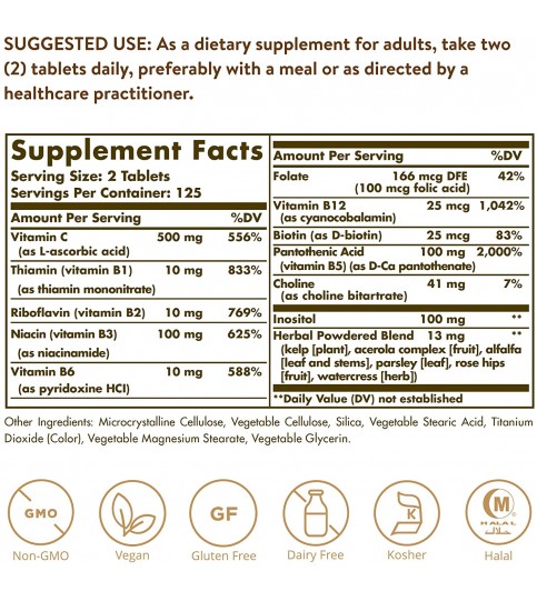 Solgar B-Complex with Vitamin C Stress Formula, 250 Tablets