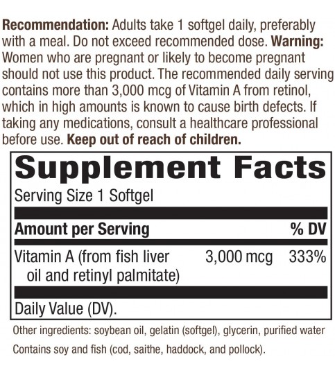 Nature's Way Vitamin A, 3,000 mcg per serving, 100 Softgels