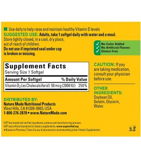 Nature Made Vitamin D3 2000 IU (50 mcg) Softgels, 250 Count