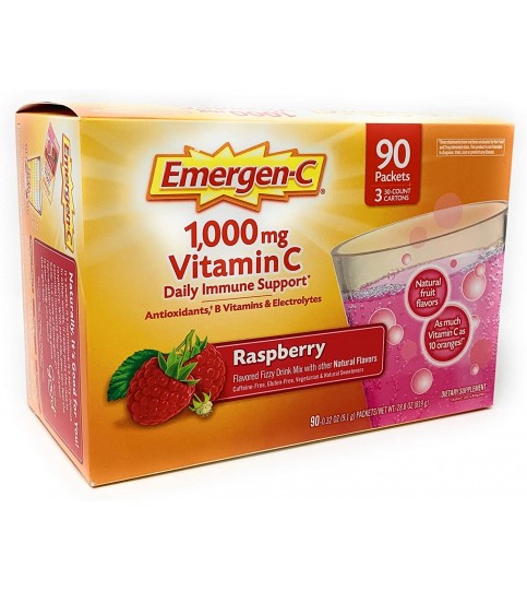 Emergen-C Dietary Supplement, 1,000mg Vitamin C, Raspberry Flavor, 90-Count