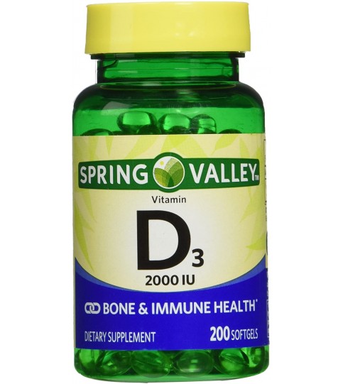 Spring Valley twin pack vitamin d3 2000 IU, Immune Health/Bone Health, 200 softgels