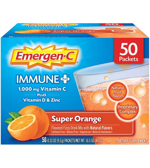 Emergen-C Immune+ 1000mg Vitamin C Powder,  Super Orange Flavor - 50 Count