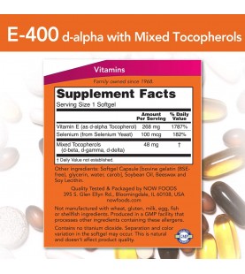 NOW Supplements, Vitamin E-400 IU, Antioxidant Protection, 100 Softgels