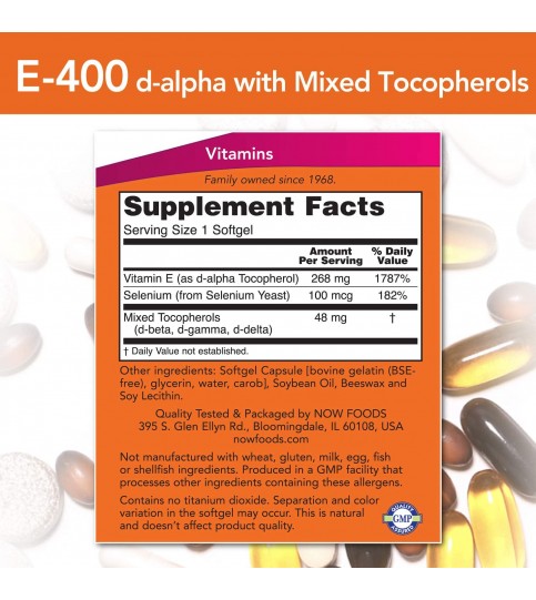 NOW Supplements, Vitamin E-400 IU, Antioxidant Protection, 100 Softgels