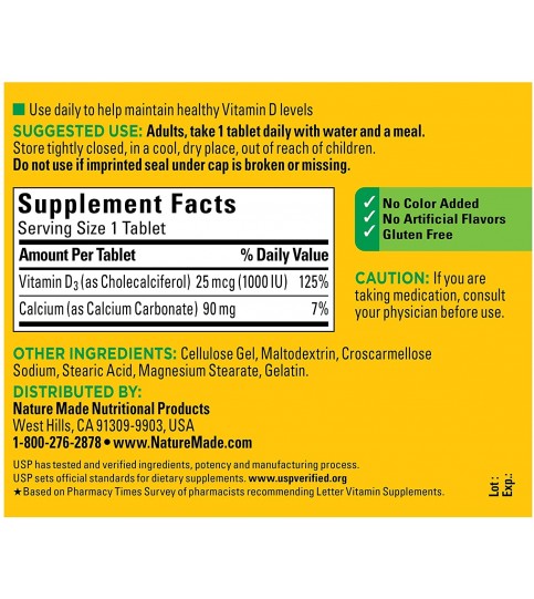 Nature Made Vitamin D3 1000 IU (25mcg) Tablets, 300 Count