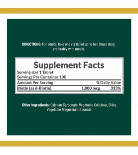 Biotin by Nature's Bounty, Vitamin Supplement, 1000 mcg, 100 Tablets