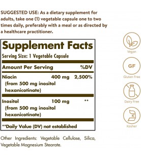 Solgar No-Flush Niacin 500 mg, 100 Vegetable Capsules