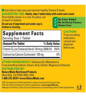 Nature Made Vitamin D3 2000 IU (50 mcg) Tablets, 100 Count