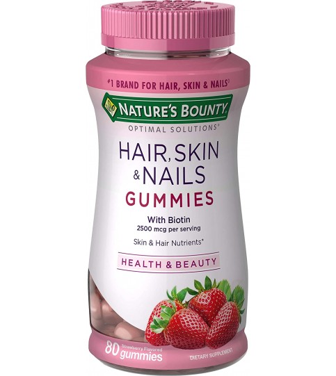 Nature's Bounty Optimal Solutions Hair, Skin and Nails Gummies, 80 Count