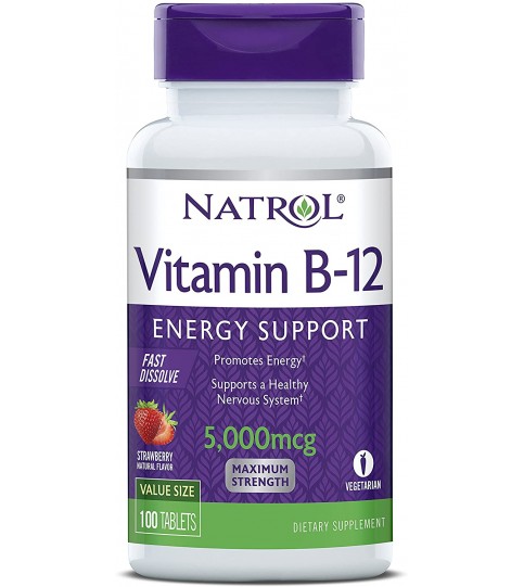 Natrol Vitamin B12 Fast Dissolve Tablets, Promotes Energy, 5,000mcg, 100 Count