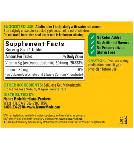 Nature Made Vitamin B12 500 mcg Tablets, 200 Count