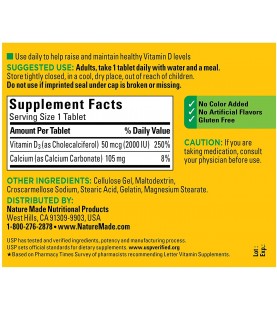 Nature Made Vitamin D3 2000 IU (50 mcg) Tablets, 220 Count