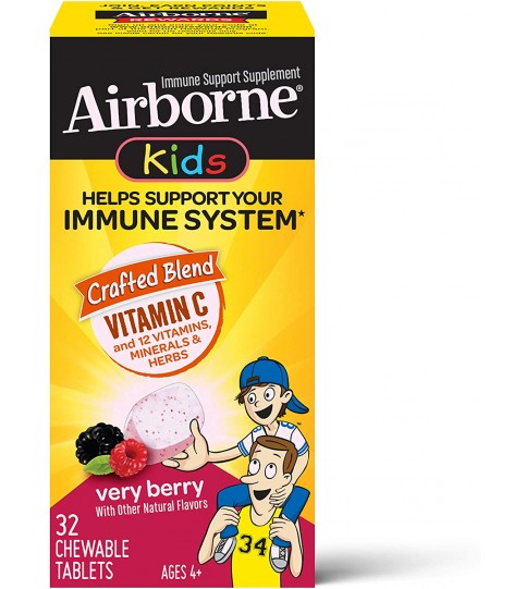 Vitamin C 500mg - Airborne Kids Very Berry Chewable Tablets - 32 Count