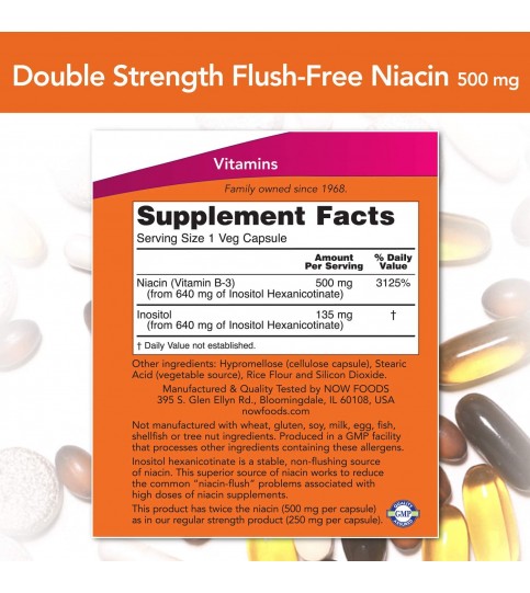 NOW Supplements, Niacin (Vitamin B-3) 500 mg, 90 Veg Capsules