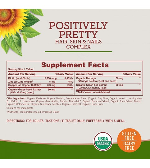 Sundown Organics Positively Pretty Hair Skin & Nails Vitamins, 30 Tablets