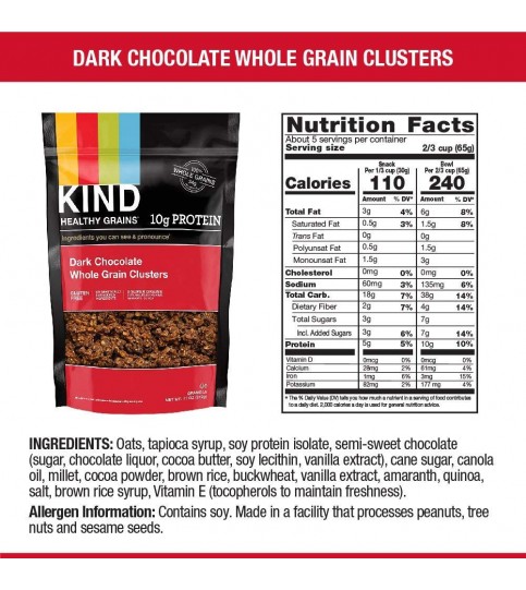 Kind Healthy Grains Dark Chocolate Whole Grain Clusters (6x11 OZ)