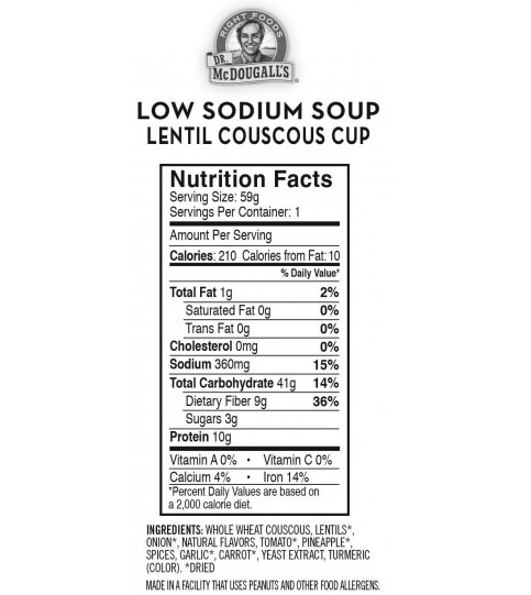 Dr. Mcdougall's Lentil Cous Soup Ls (6x2.1OZ )